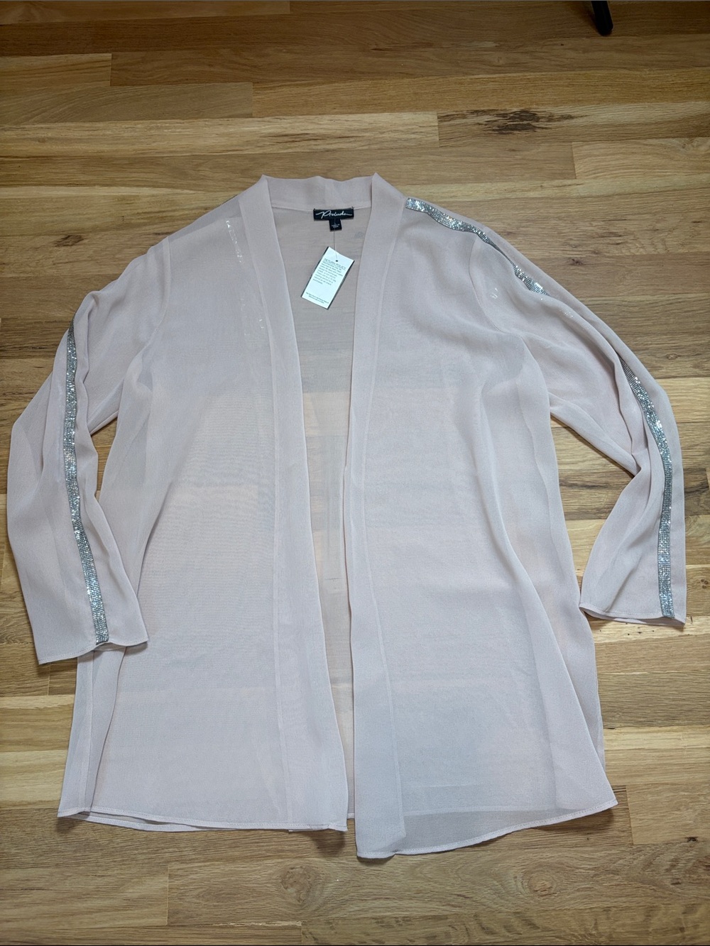 NWT Prelude Blush Sheer Open Front Cardigan with Crystal Sleeve Detail